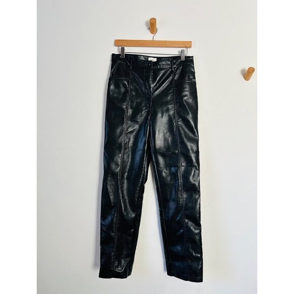 Wilfred Womens Black Faux Leather Pants SZ 10 High-Rise Straight-Leg With Pocket - Picture 2 of 12